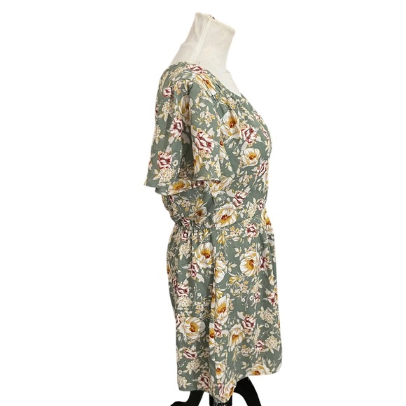 Blue Rain Olive Green Flower Dress Size Medium - Picture 2 of 5